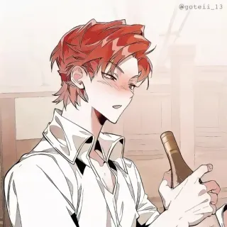 🍷 Anime, Masculino, Personagem, Cabelo Ruivo, Garrafa, Bebendo telegram sticker