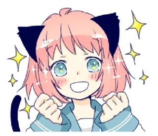 ✨ Anime, Ragazza, Orecchie da gatto, Cartone animato, Carino, Scintille whatsapp sticker