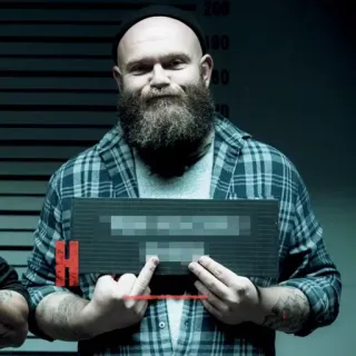 💪 photo d'identité judiciaire, doigt d'honneur, homme, barbe, prison, offensant telegram sticker
