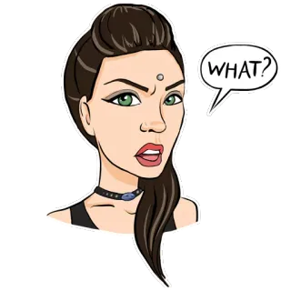 😡 WHAT? woman, expression, speech bubble, question, cartoon, sticker telegram sticker