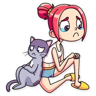 😢 tristeza, menina, gato, chorando, chateado, desenho animado, emocional telegram sticker