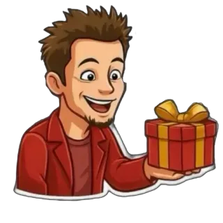 🎁 Cartoon, Mann, Geschenk, Geschenk, Glücklich telegram sticker