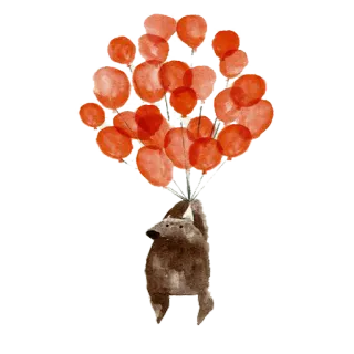 🎈 oso, globos, volando, lindo, acuarela, animal telegram sticker