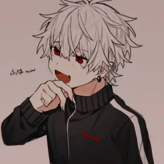 🤍 ふは ww anime boy, red eyes, white hair, anime character, cute whatsapp sticker