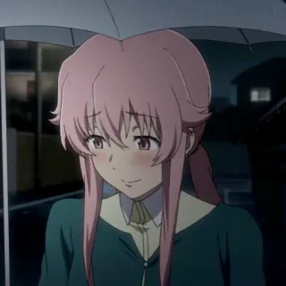 💈 Yuno Gasai Mirai Nikki Anime, Fille, Cheveux roses, Yandere, Future Diary whatsapp sticker