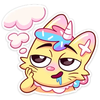 🤤 gato, unicórnio, fofo, desenho animado, adesivo, pastel, kawaii, sonhador whatsapp sticker