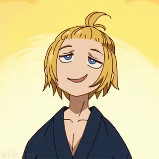 😏 Anime, Personaje, Retrato, Masculino, Pelo rubio, Sonrisa telegram sticker