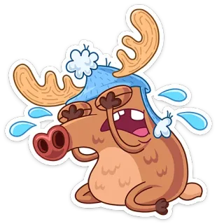 😭 Kartun, Rusa besar, Menangis, Sedih, Binatang, Musim dingin, Topi, Emosi telegram sticker