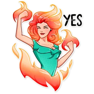 👍 YES wanita, api, kebakaran, ya, persetujuan, semangat whatsapp sticker