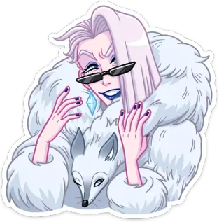 😎 Desenho animado, Mulher, Casaco de pele, Óculos de sol, Raposa, Inverno, Moda, Estilo whatsapp sticker