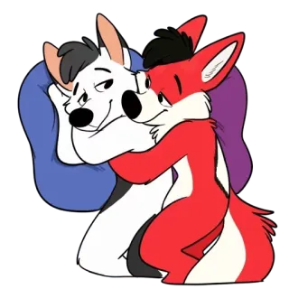 😴 furry, anthropomorphic, hugging, fox, canine, cuddling, cute, sticker telegram sticker
