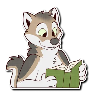📖 loup, dessin animé, lecture, livre, animal, poilu, mignon telegram sticker