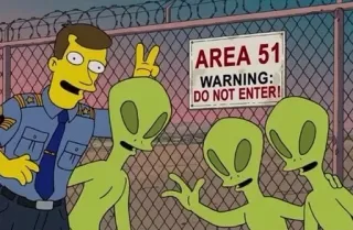 👽 AREA 51 WARNING: DO NOT ENTER! 51구역, 외계인, 심슨 가족, 웃긴, 만화 telegram sticker