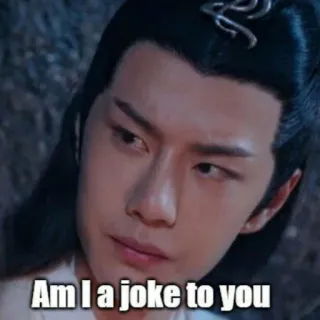 😒 Am I a joke to you meme, piada, engraçado, asiático, pergunta, expressão whatsapp sticker