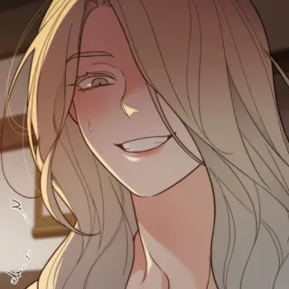 😃 femme, cheveux blonds, sourire narquois, animé, dessin animé, illustration, portrait whatsapp sticker