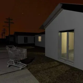 👁 suburban, shopping cart, night, houses, empty, eerie telegram sticker