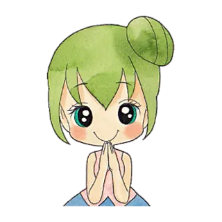🙂 Anime meisje, Cartoon, Schattig, Groen haar, Meisje, Chibi telegram sticker