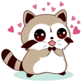 ❤ mapache, lindo, corazones, dibujos animados, animal, kawaii whatsapp sticker