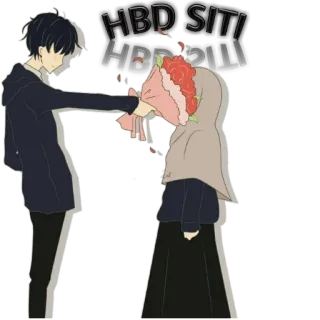 🤫 HBD SITI anime, birthday, flowers, couple, present, gift whatsapp sticker