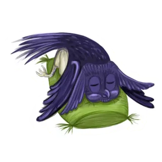 😑 schlafend, vogel, kissen, traum, cartoon, süß, tier telegram sticker