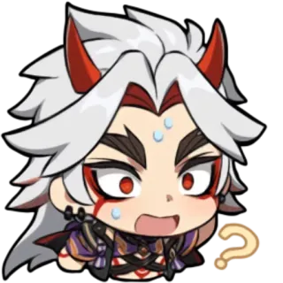 ⛩ Arataki Itto Genshin Impact Arataki Itto, Genshin Impact, anime, video game, chibi, question mark telegram sticker