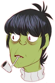 😯 Murdoc Niccals Gorillaz Murdoc Niccals, Gorillaz, Cartone animato, Pipa, Verde, Personaggio, Musica telegram sticker
