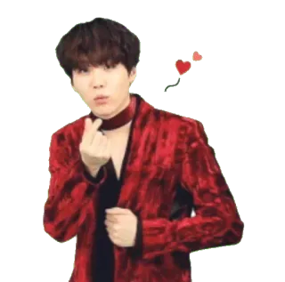 ❤️ Suga kpop, bts, idol, cantante, cuore con le dita, suga, abito rosso telegram sticker