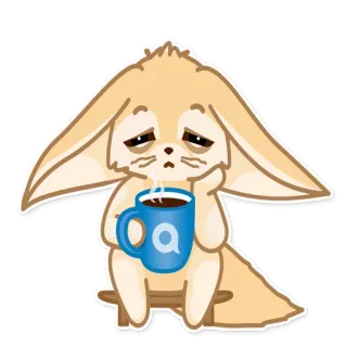 ☕️ volpe fennec, triste, caffè, animale, carino, adesivo, cartone animato telegram sticker