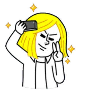 😗 自撮り, ピースサイン, 漫画, 金髪, 絵文字, キャラクター, 棒人間 telegram sticker