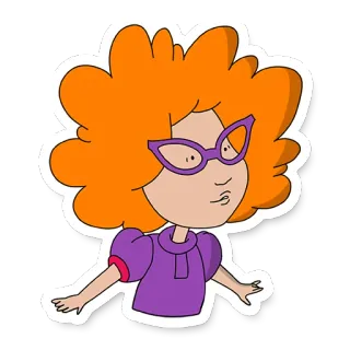 😗 cartone animato, ragazza, occhiali, capelli ricci, illustrazione telegram sticker