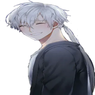 😁 anime, manga, white hair, smile, happy, cheerful, male telegram sticker