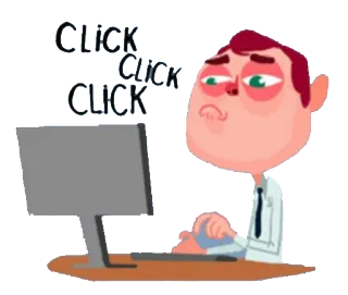 😐 CLICK CLICK CLICK computer, klikken, cartoon, verveeld, werk, kantoor telegram sticker