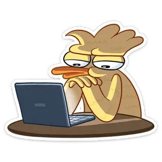 😒 pato, computador, laptop, desenho animado, pássaro, internet telegram sticker