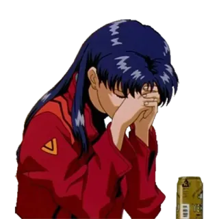 🙏 Misato Katsuragi Neon Genesis Evangelion Anime, traurig, erschöpft, Neon Genesis Evangelion, Misato, weinend whatsapp sticker