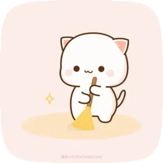 😀 @BUDUXIAONIXIAO gatto, carino, kawaii, pulizia, scopa telegram sticker