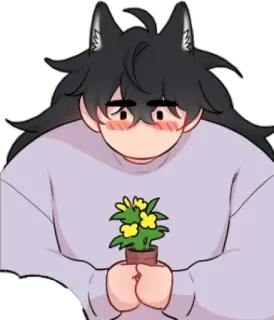 🥺 planta, flores, orelhas de gato, anime, fofo, ilustração telegram sticker