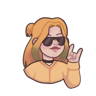 😎 Rock on, Gest dłoni, Kobieta, Okulary przeciwsłoneczne, Kreskówka, Postać telegram sticker