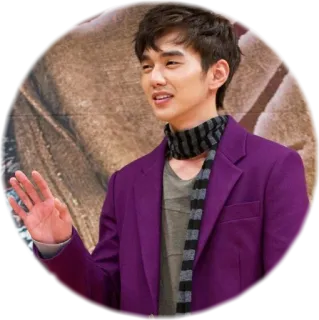 ✋ uomo, blazer viola, sciarpa, che saluta, coreano, asiatico telegram sticker