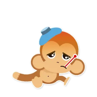 🤒 monyet, sakit, termometer, kompres es, kartun, penyakit telegram sticker