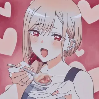 🥯 Marin Kitagawa My Dress-Up Darling Anime, Ragazza, Mangiare, Carina, Arrossire, Amore telegram sticker
