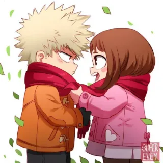 💞 Bakugo My Hero Academia Bakugo, Ochaco, My Hero Academia, Anime, Manga, Syal, Imut, Fan art telegram sticker