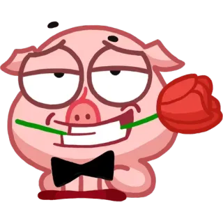 🌹 pig, rose, love, cute, cartoon, romantic telegram sticker