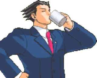 ☕ Phoenix Wright Ace Attorney Phoenix Wright, Ace Attorney, drinking, suit, video game, anime telegram sticker
