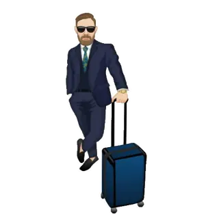 ✈ homme, costume, voyage, bagage, aéroport, affaires, lunettes, cool, style telegram sticker