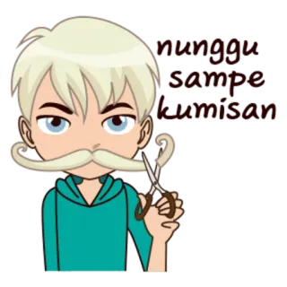 😫 cartoon, personage, schaar, man, snor, portret whatsapp sticker