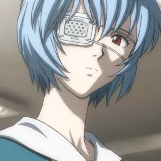 🛁 Rei Ayanami Neon Genesis Evangelion Anime, Rei Ayanami, Evangelion, Postać, Dziewczyna, Ranna, Opaska na oko, Niebieskie włosy telegram sticker