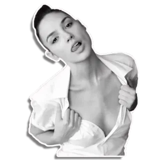 😏 mulher, retrato, monocromático, camisa aberta, feminino, rosto whatsapp sticker