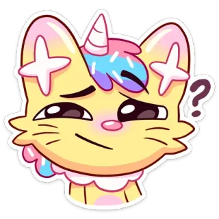 ❔ Katze, Einhorn, niedlich, Aufkleber, Cartoon, kawaii, Fantasy whatsapp sticker