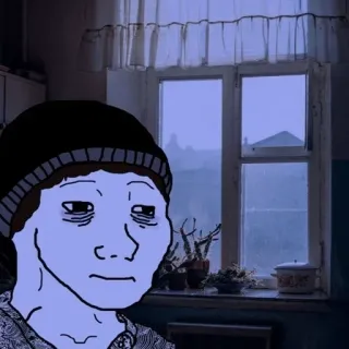 😕 Meme, Wojak, Feels Guy, verdrietig, teleurgesteld, winter, regen telegram sticker