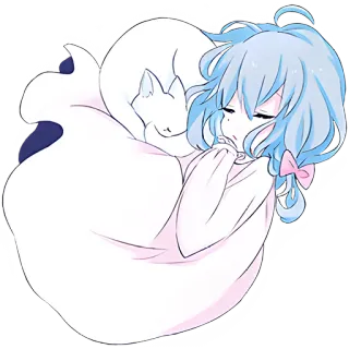 😴 Anime, Mädchen, Katze, Schlafend, Süß, Blaue Haare, Kawaii telegram sticker